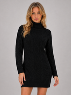 Kacob | Women's Cable Knit Roll Neck Jumper Mini Dress