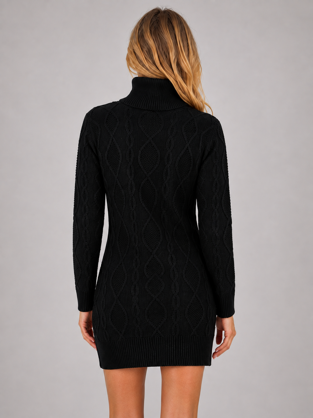 Kacob | Women's Cable Knit Roll Neck Jumper Mini Dress