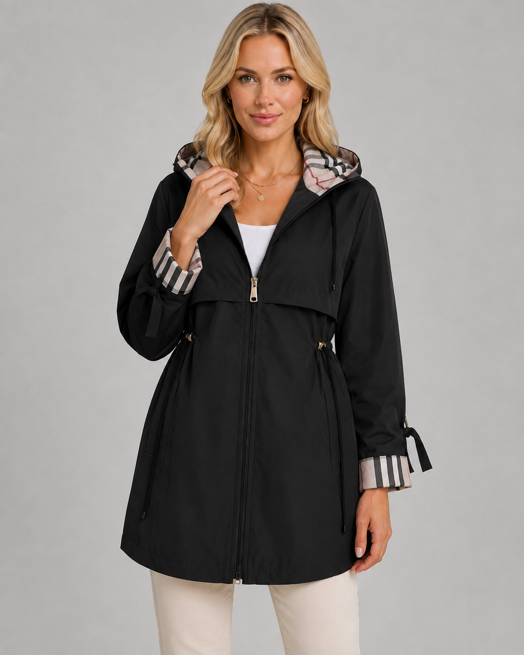 Kacob | Women's Check Lined Hooded Trench Coat