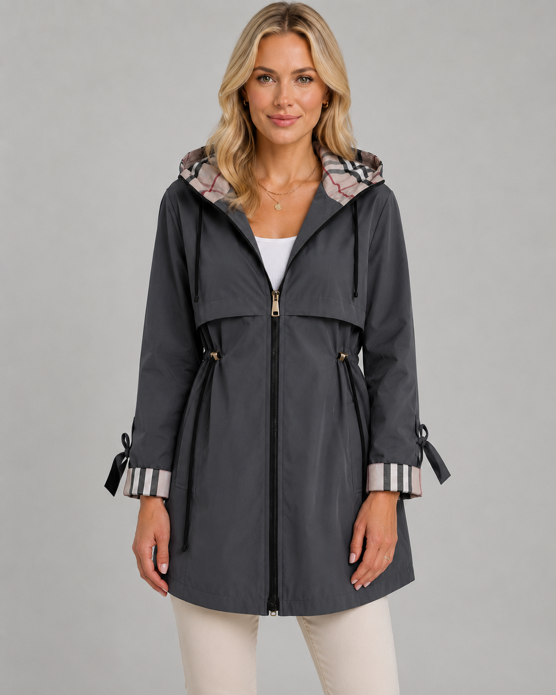Kacob | Women's Check Lined Hooded Trench Coat