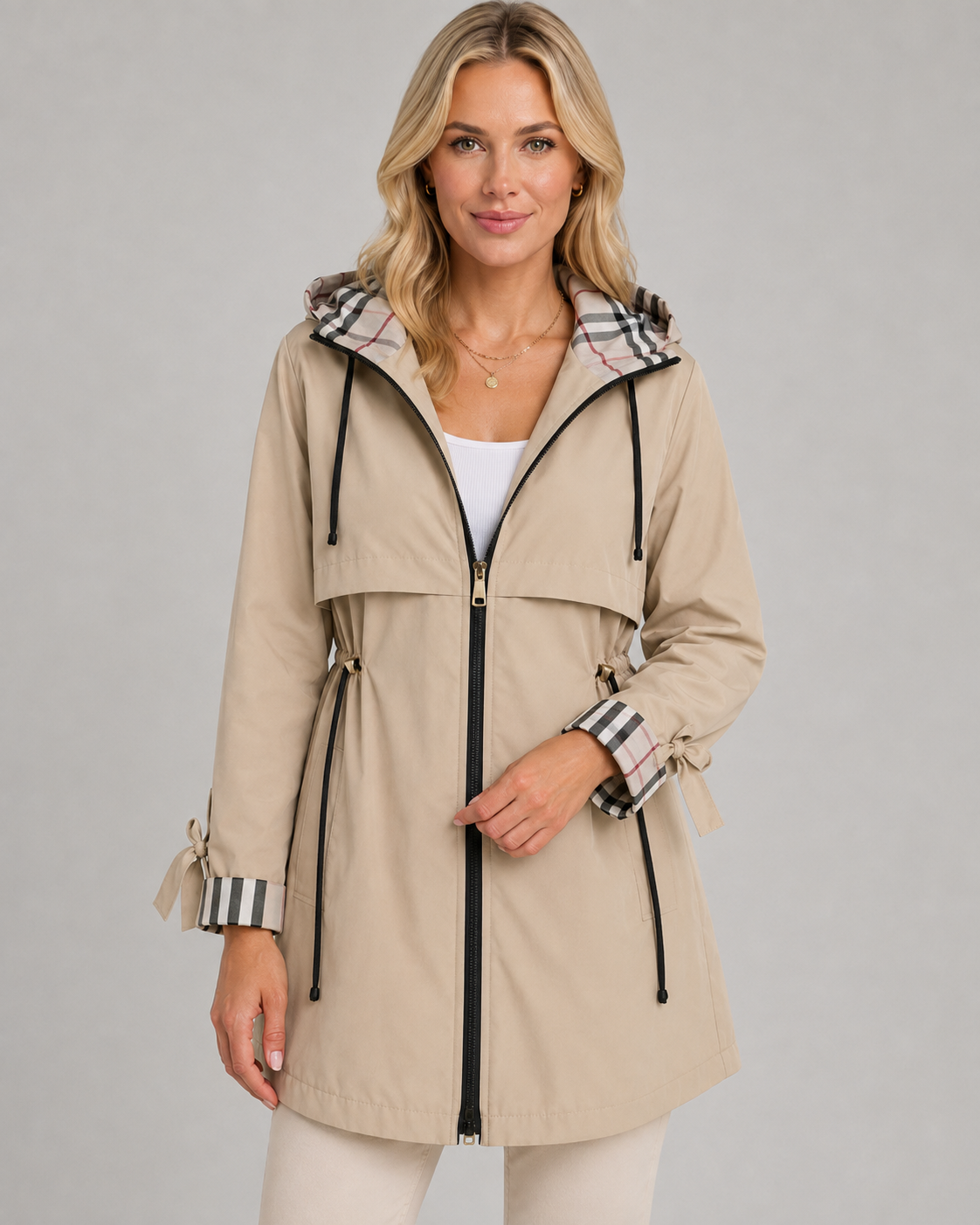 Kacob | Women's Check Lined Hooded Trench Coat