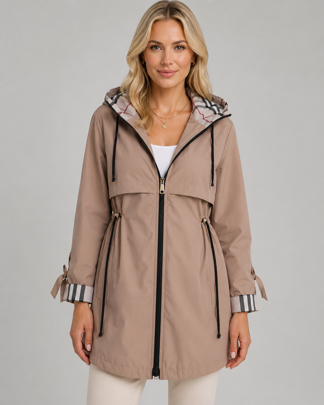 Kacob | Women's Check Lined Hooded Trench Coat