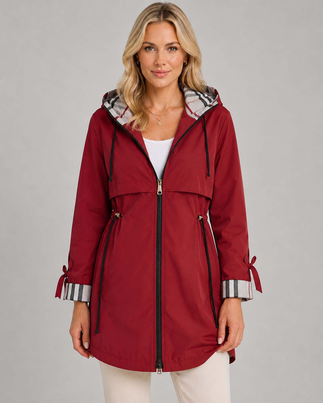 Kacob | Women's Check Lined Hooded Trench Coat