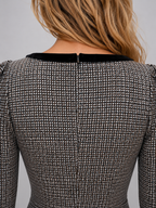 Kacob | Women's Check Square Neck Long Sleeve Pencil Midi Dress