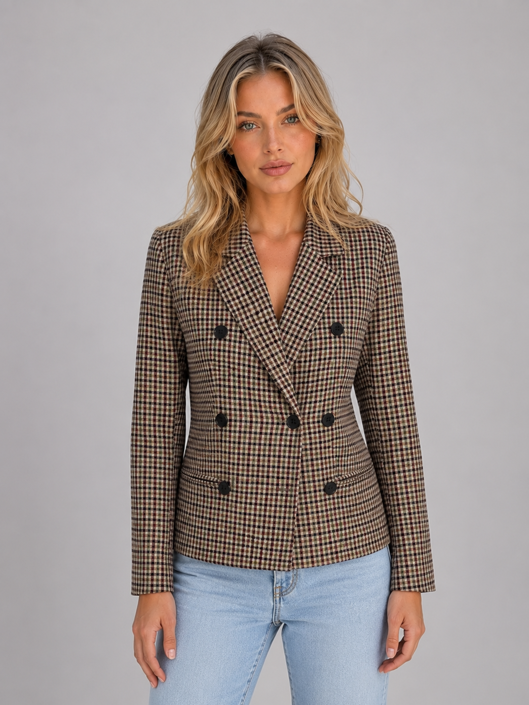 Kacob | Women's Checked Double Breasted Tailored Blazer