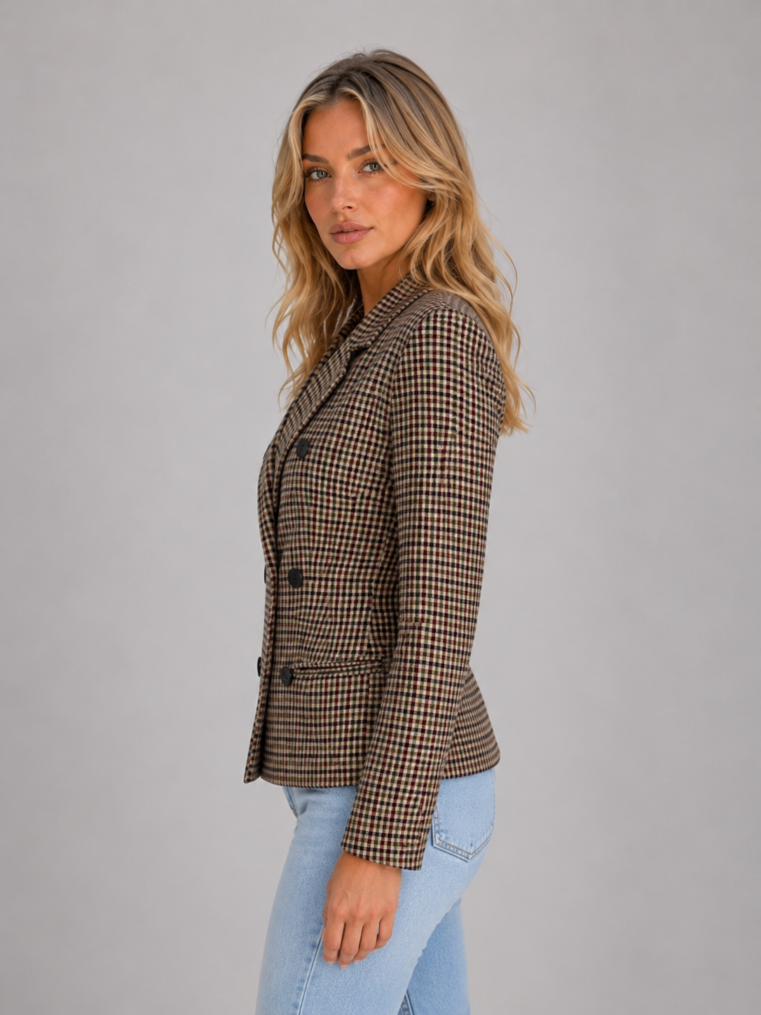 Kacob | Women's Checked Double Breasted Tailored Blazer