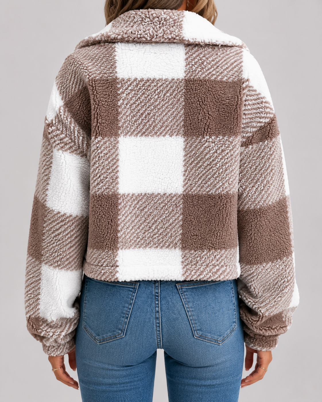 Kacob | Women's Checked Teddy Button Jacket