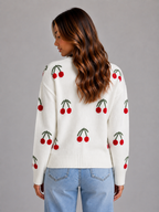 Kacob | Women's Cherry Print V-Neck Button Front Cardigan