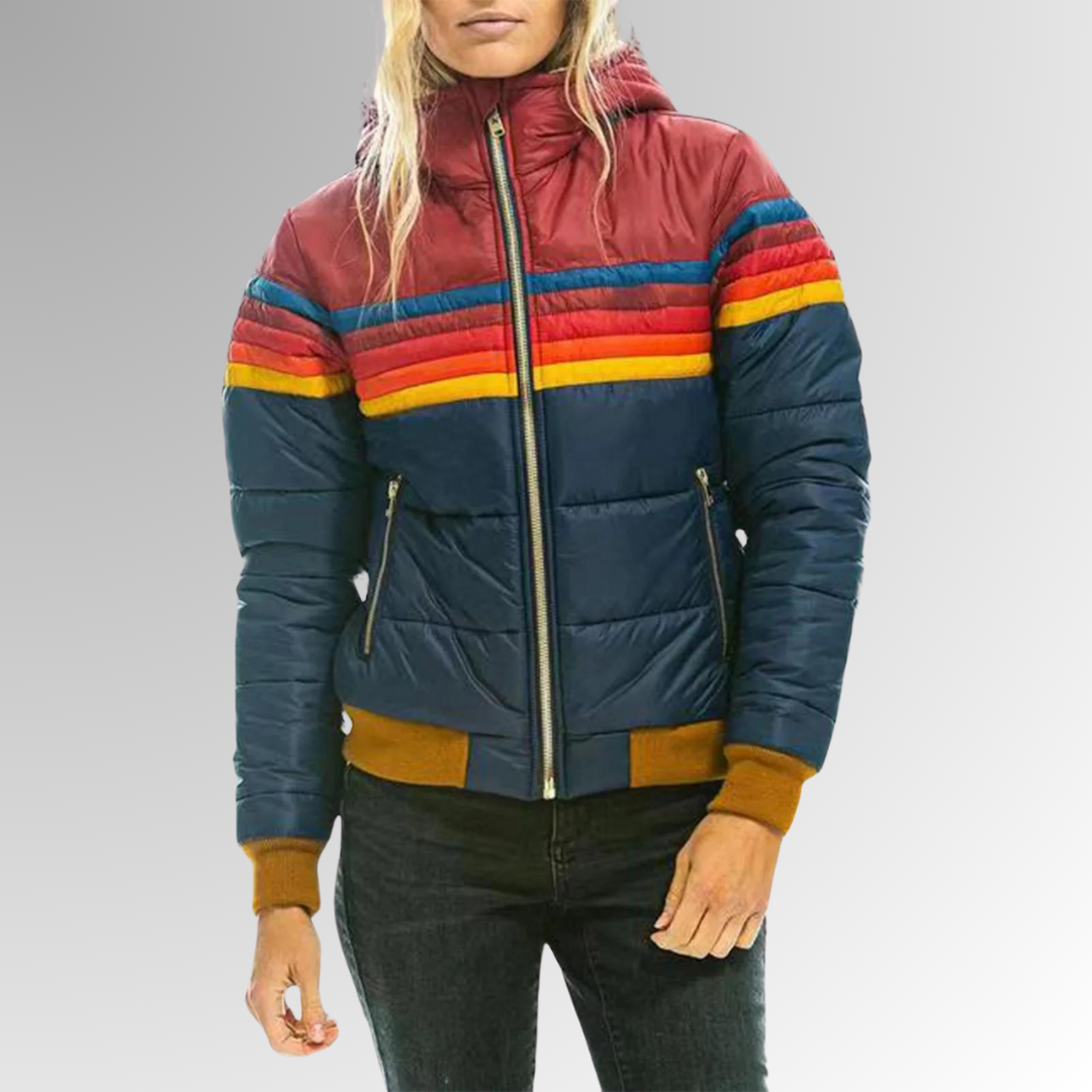 Women's Chest Stripe Hooded Quilted Puffer Jacket