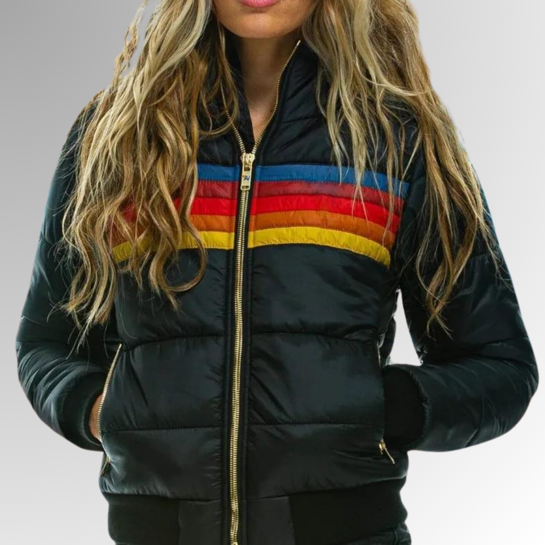 Women's Chest Stripe Hooded Quilted Puffer Jacket