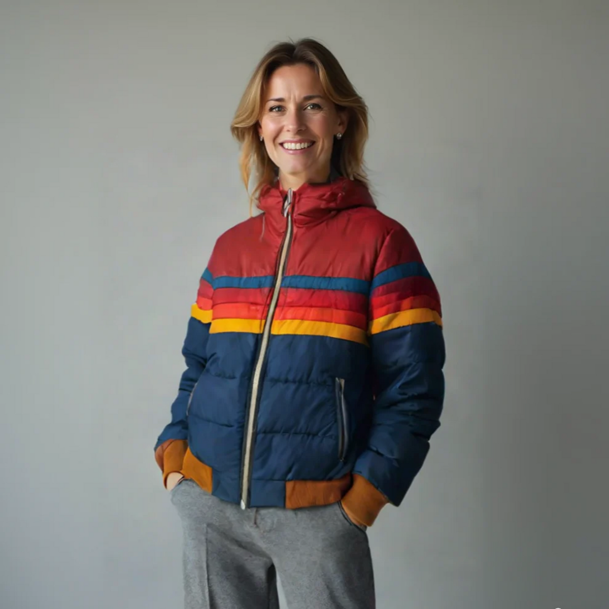 Women's Chest Stripe Hooded Quilted Puffer Jacket