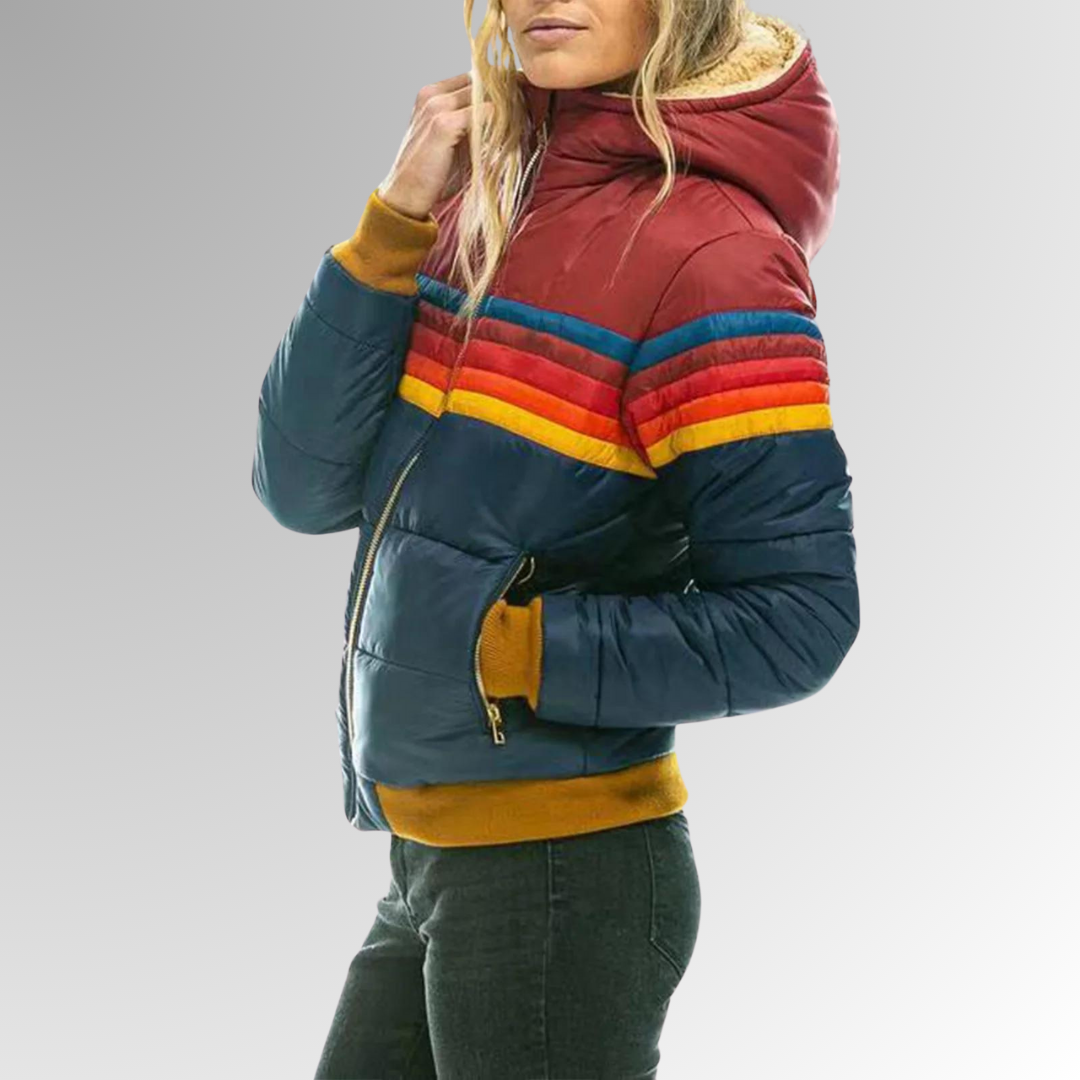 Women's Chest Stripe Hooded Quilted Puffer Jacket