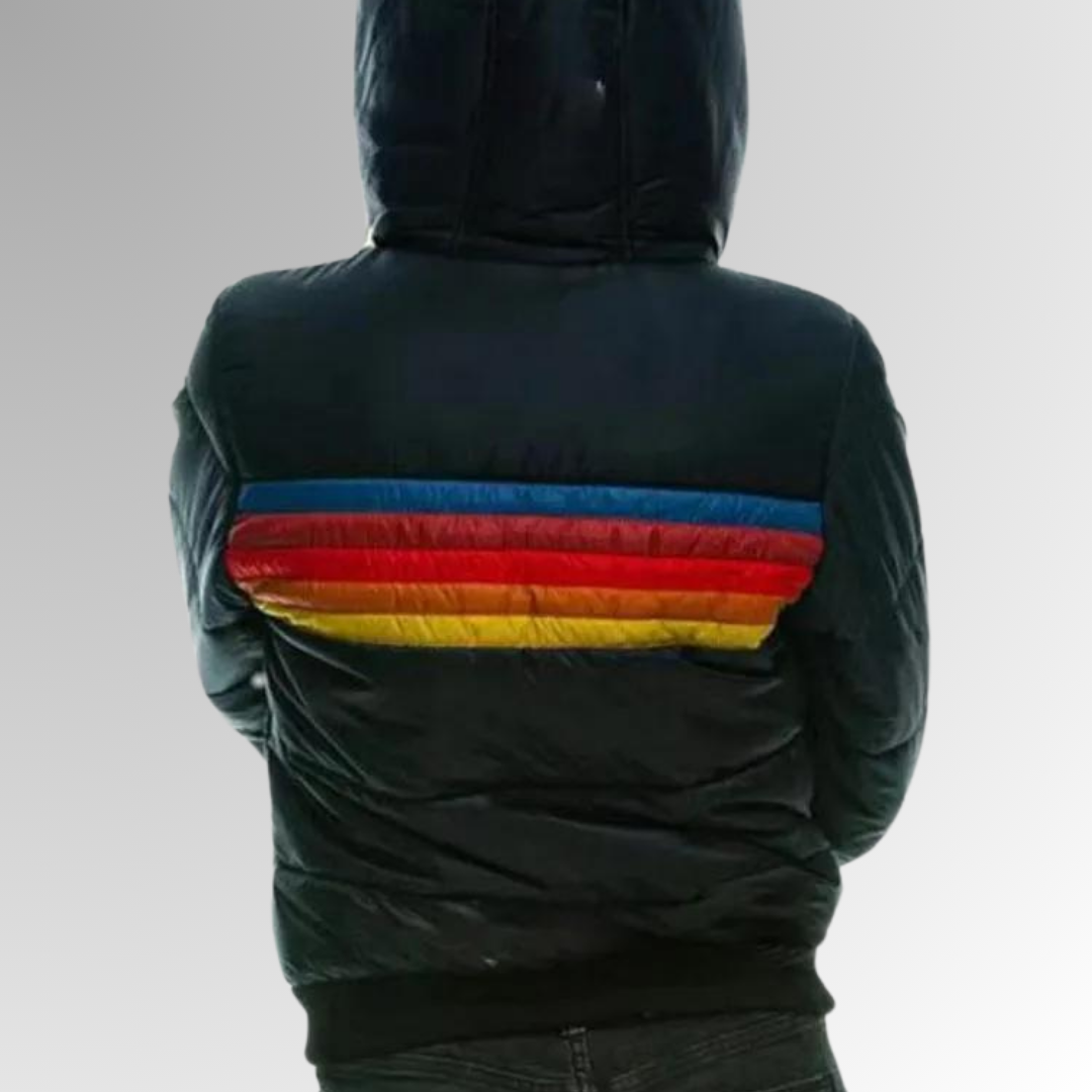 Women's Chest Stripe Hooded Quilted Puffer Jacket