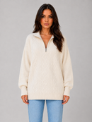 Kacob | Women's Chunky Cable Knit Half Zip Jumper