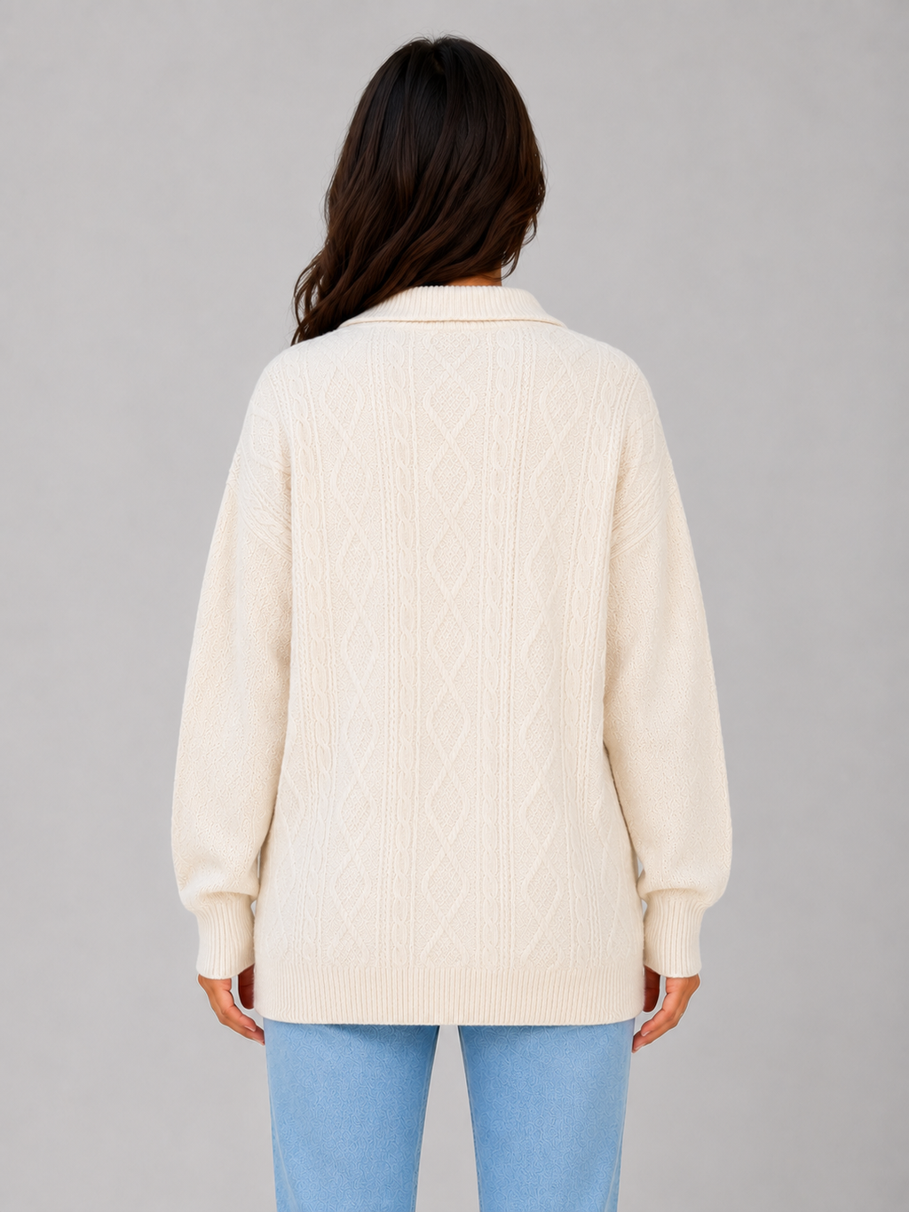 Kacob | Women's Chunky Cable Knit Half Zip Jumper