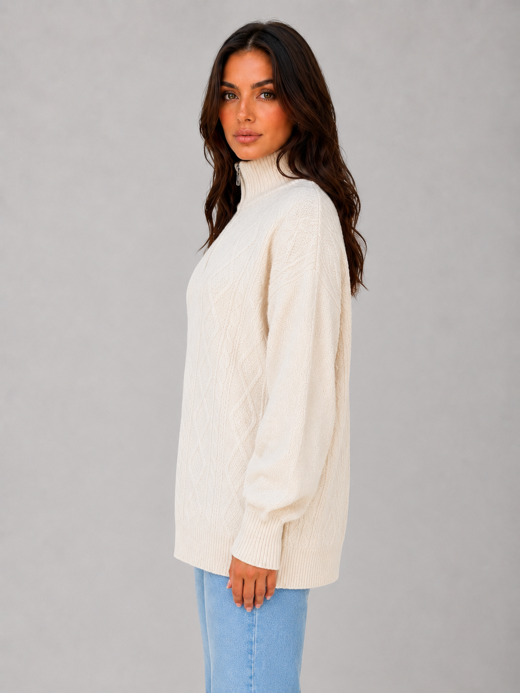 Kacob | Women's Chunky Cable Knit Half Zip Jumper