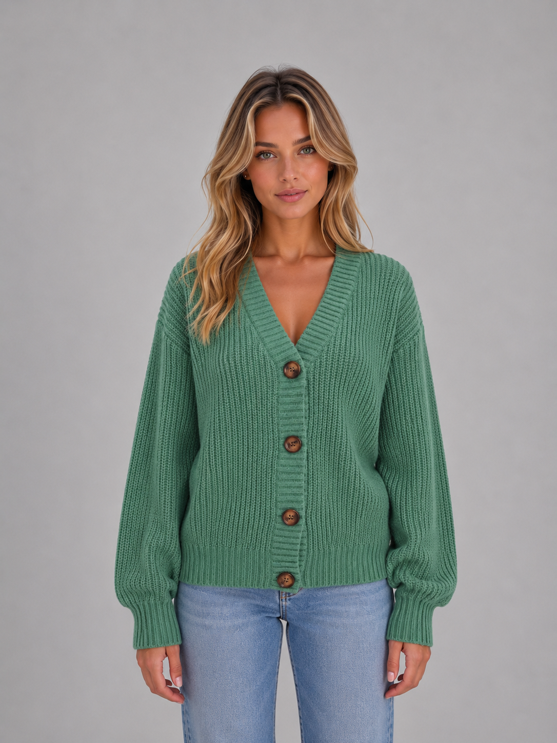 Kacob | Women's Chunky Ribbed Knit Button Front Cardigan