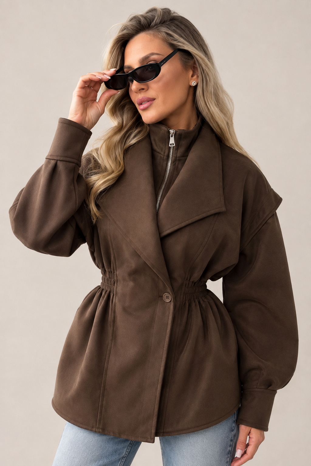 Kacob | Women's Cinched Waist Suede-Look Jacket