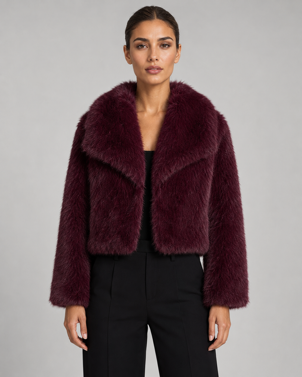 Kacob | Women's Collared Cropped Faux Fur Jacket