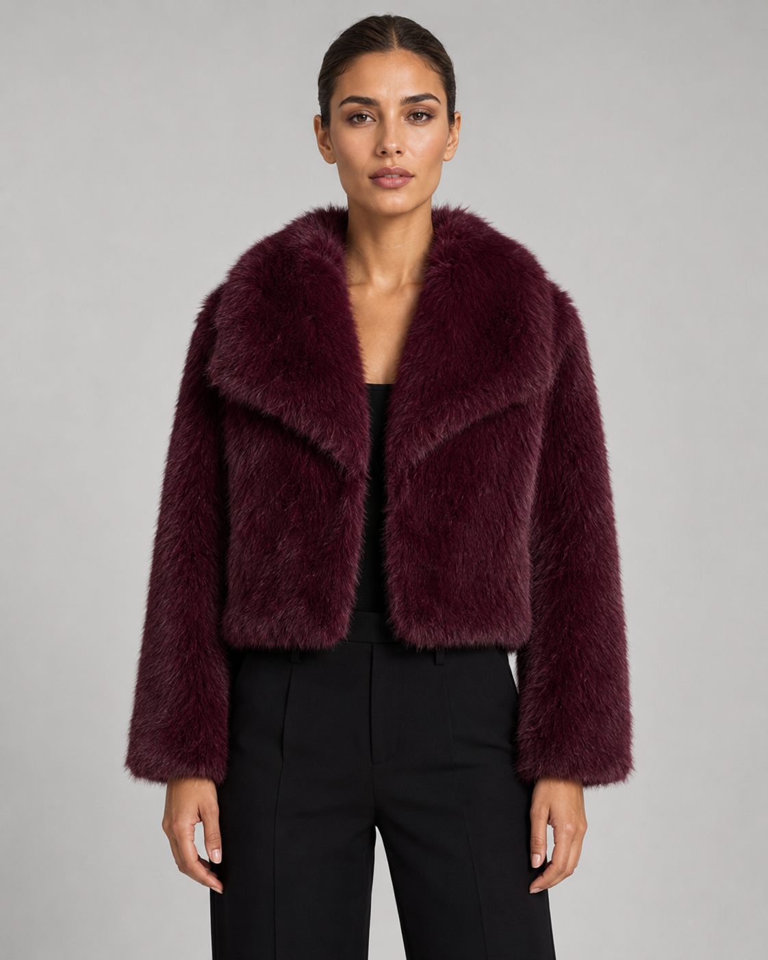 Kacob | Women's Collared Cropped Faux Fur Jacket