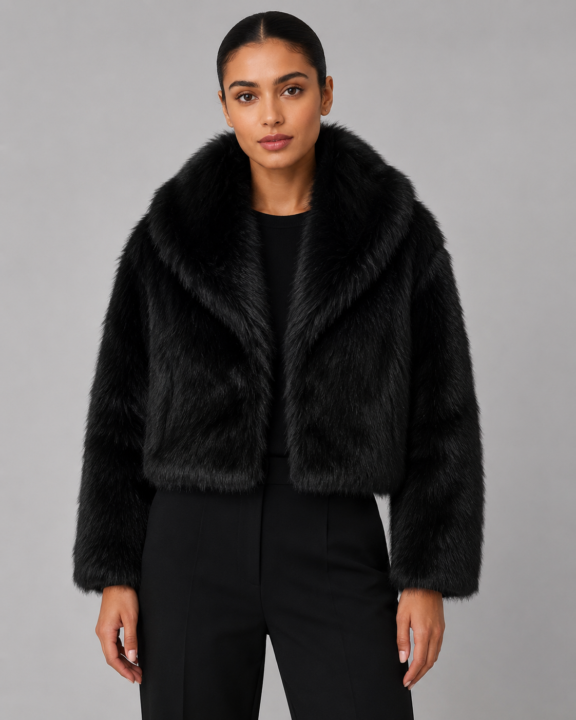 Kacob | Women's Collared Cropped Faux Fur Jacket