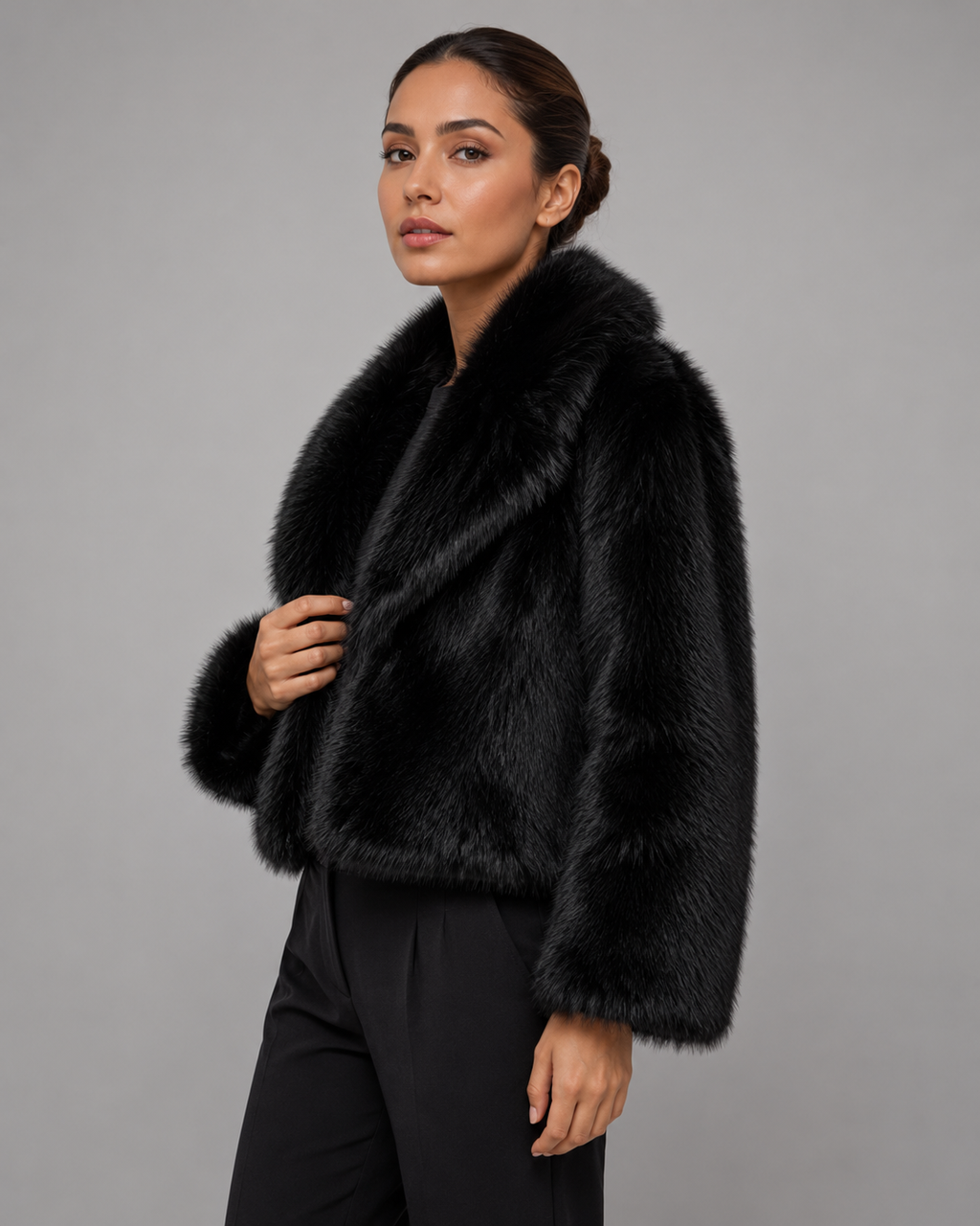 Kacob | Women's Collared Cropped Faux Fur Jacket