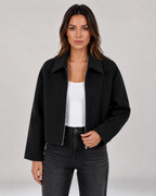 Kacob | Women's Collared Cropped Zip-Up Jacket