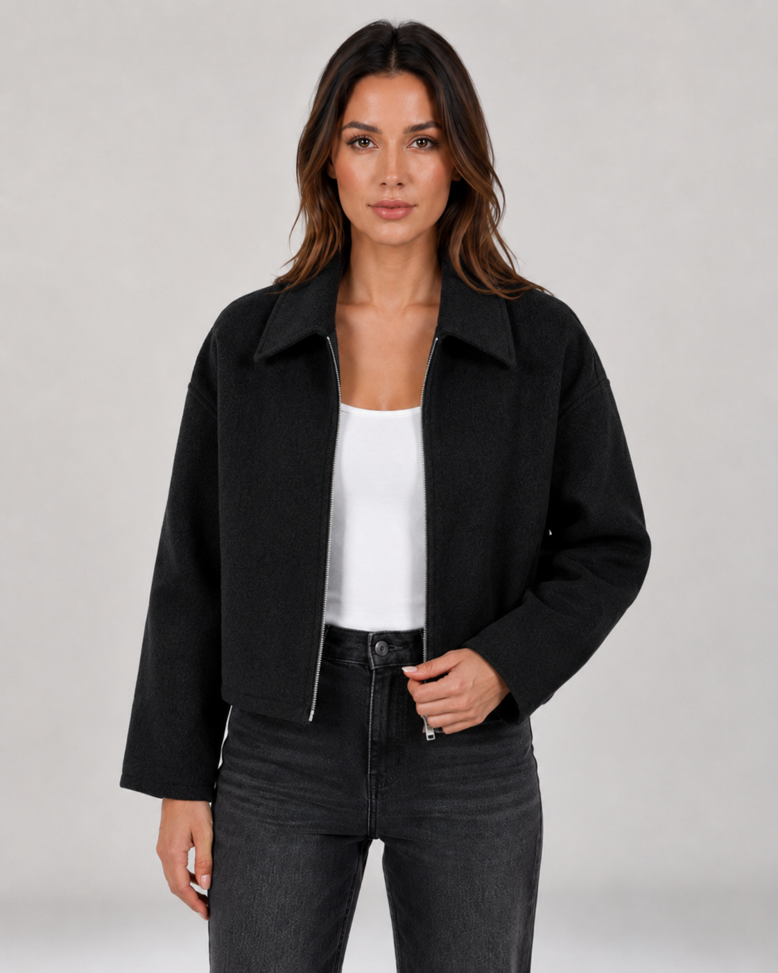 Kacob | Women's Collared Cropped Zip-Up Jacket