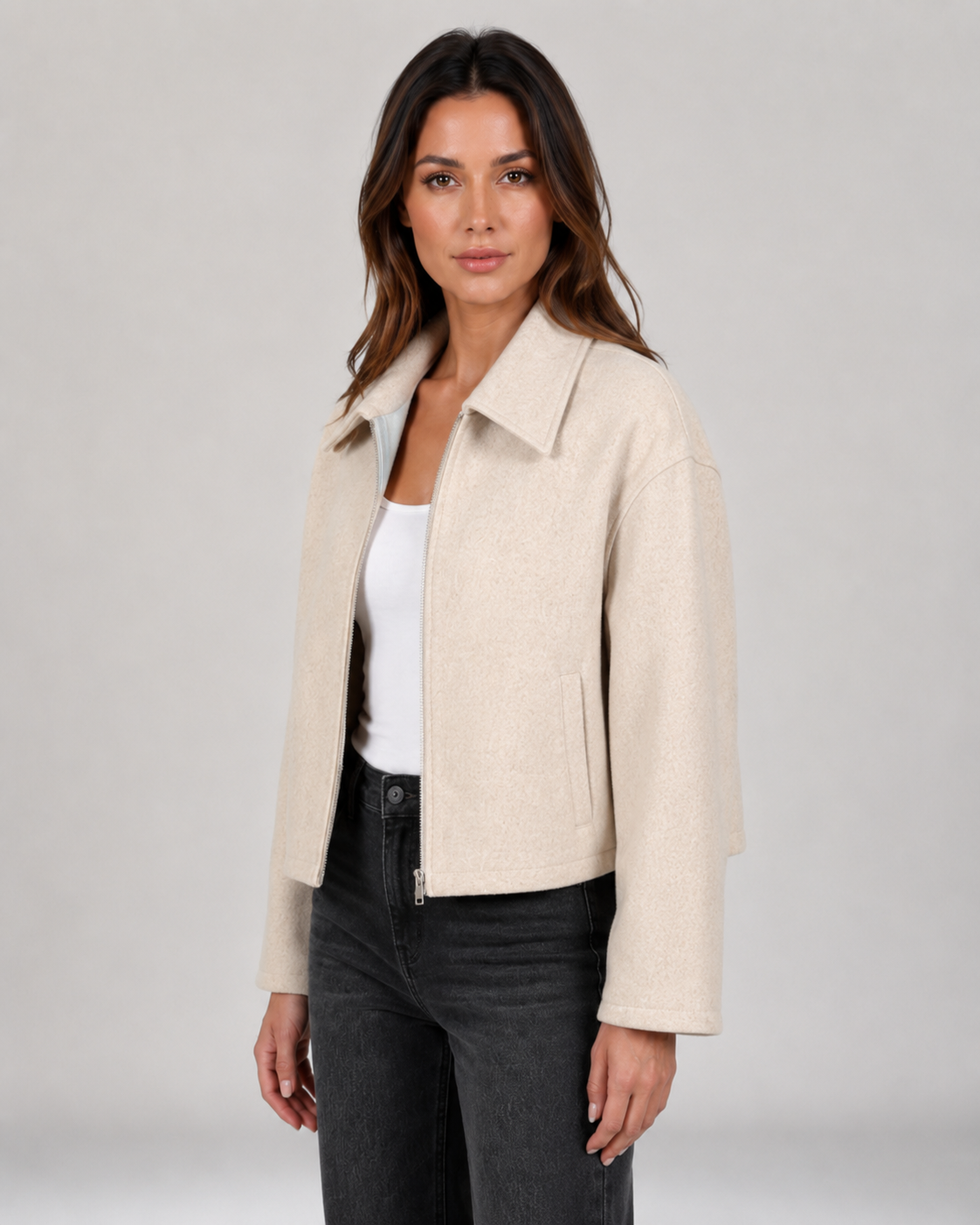 Kacob | Women's Collared Cropped Zip-Up Jacket