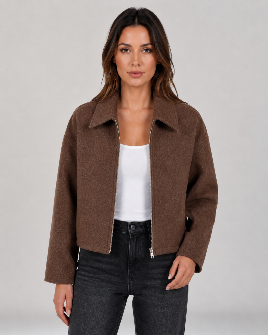 Kacob | Women's Collared Cropped Zip-Up Jacket