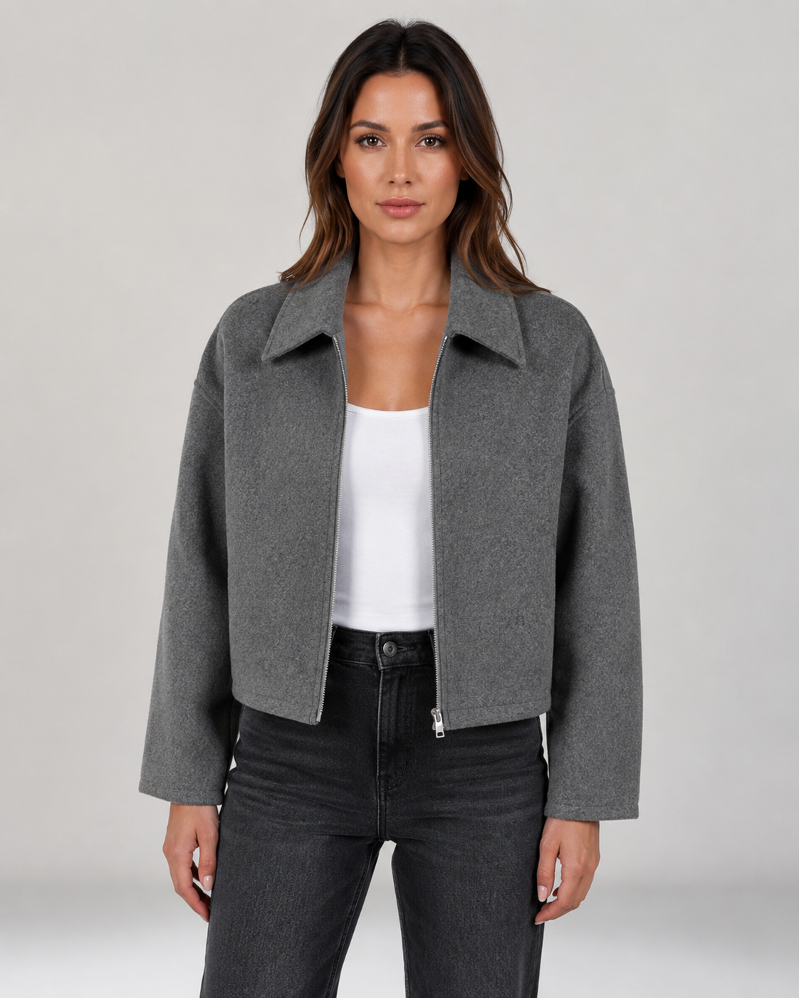 Kacob | Women's Collared Cropped Zip-Up Jacket
