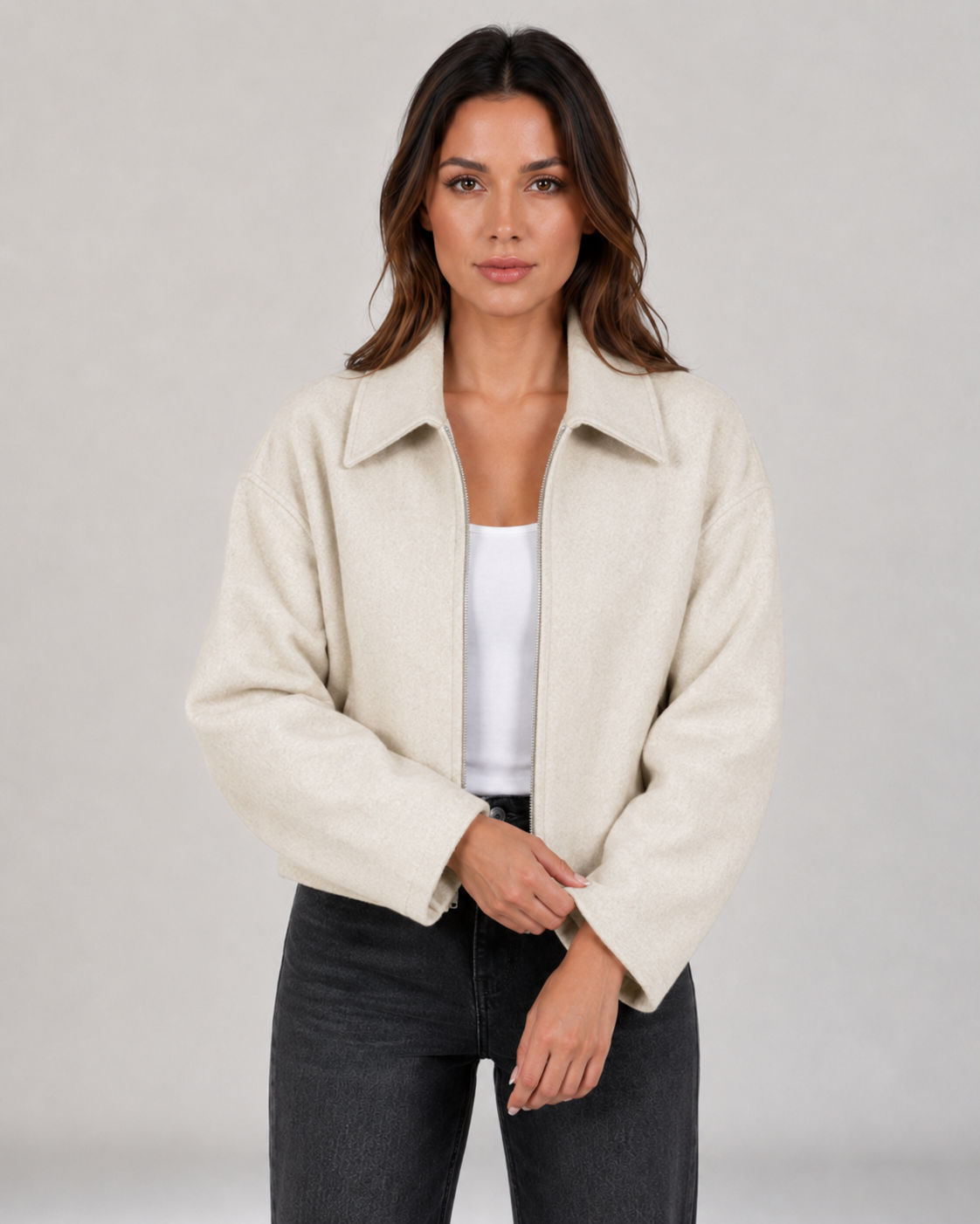 Kacob | Women's Collared Cropped Zip-Up Jacket