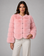 Kacob | Women's Collarless Faux Fur Jacket