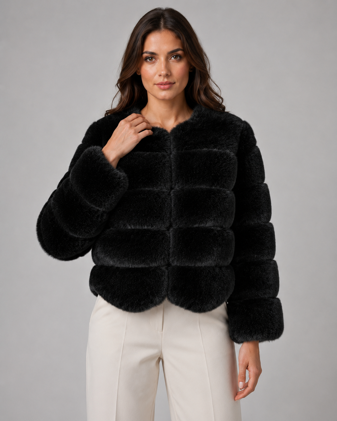 Kacob | Women's Collarless Faux Fur Jacket