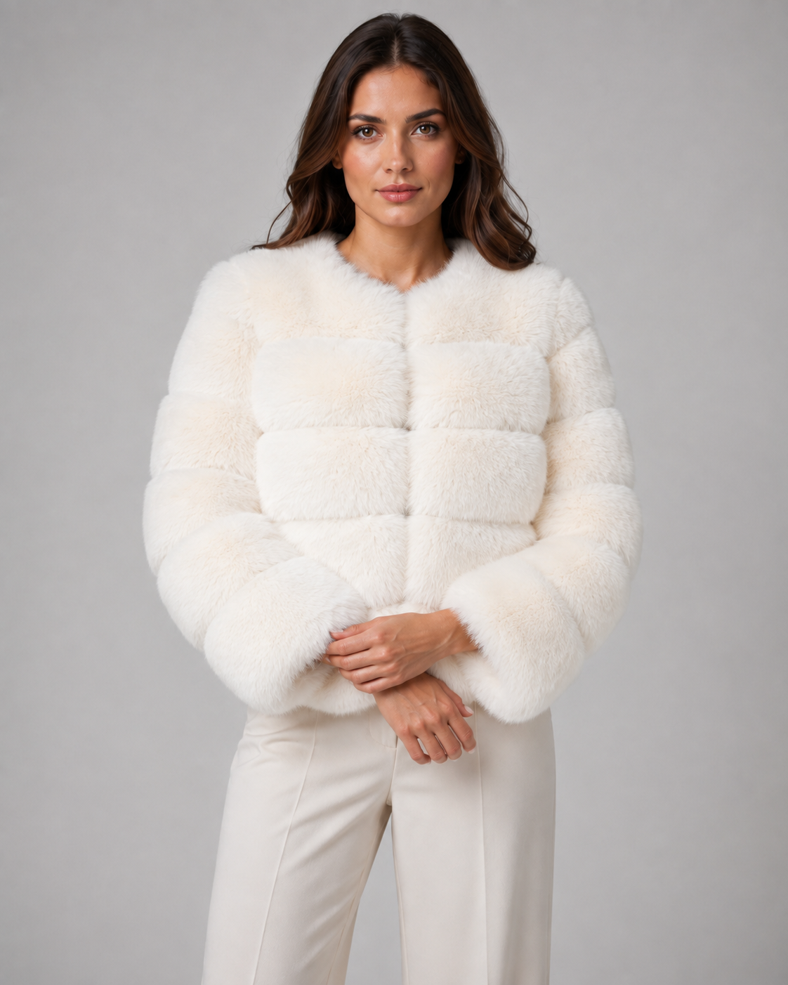 Kacob | Women's Collarless Faux Fur Jacket