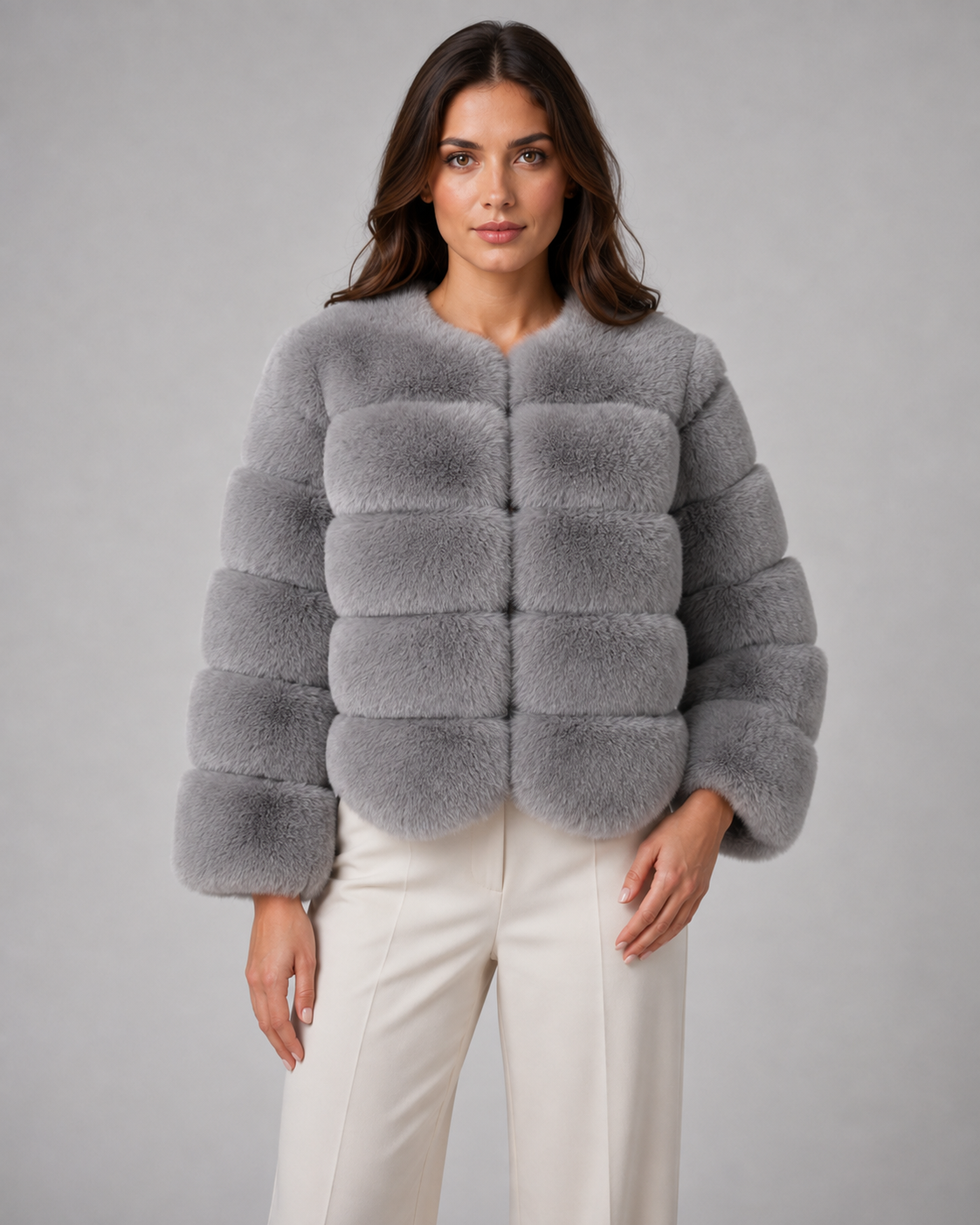 Kacob | Women's Collarless Faux Fur Jacket