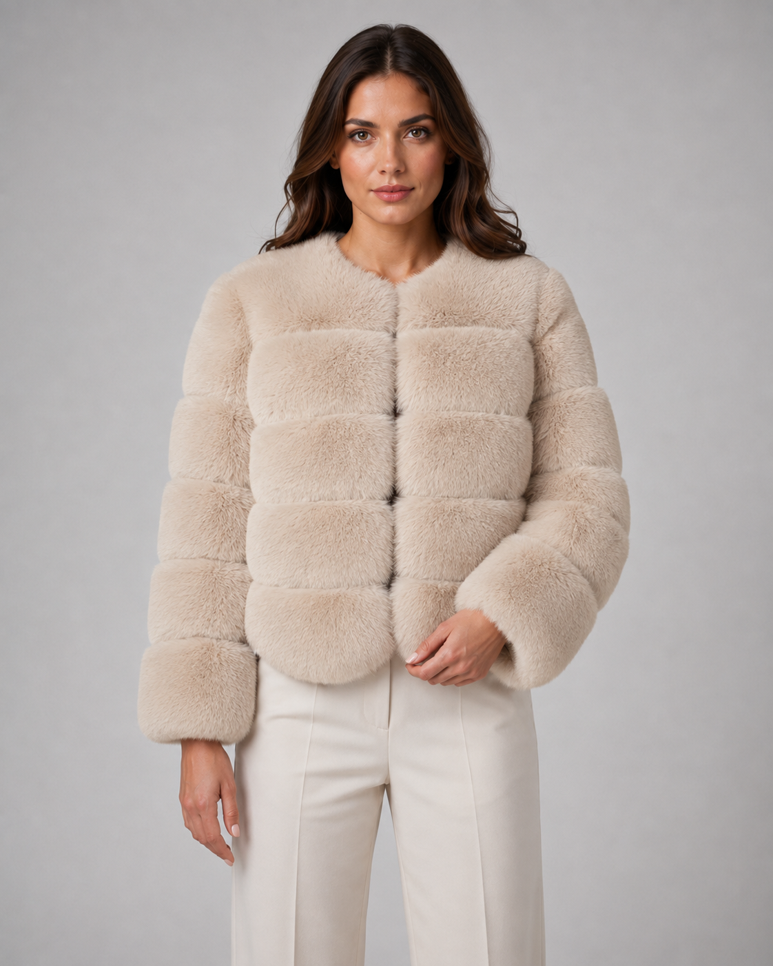 Kacob | Women's Collarless Faux Fur Jacket