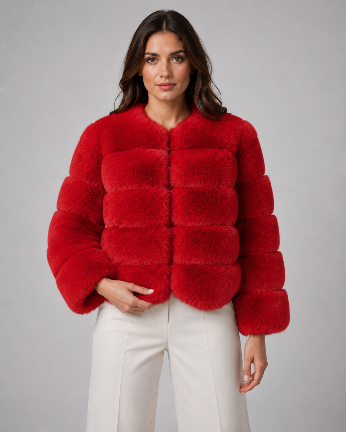 Kacob | Women's Collarless Faux Fur Jacket