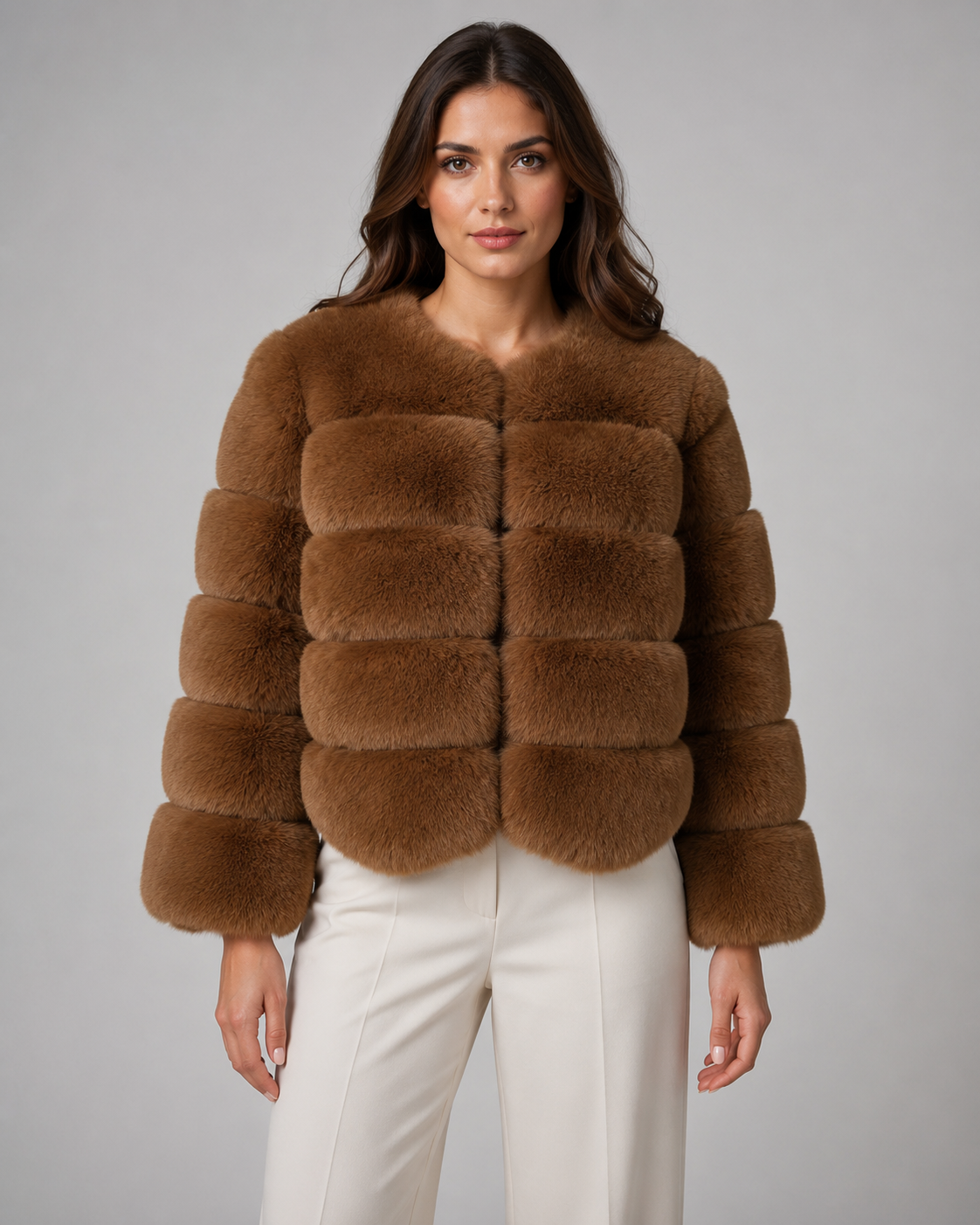 Kacob | Women's Collarless Faux Fur Jacket