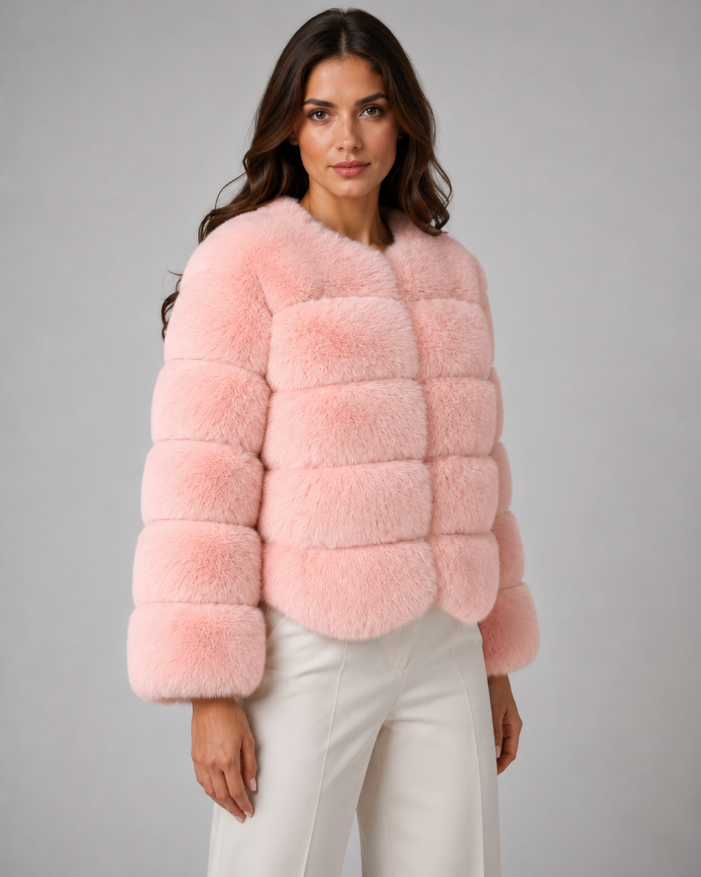 Kacob | Women's Collarless Faux Fur Jacket