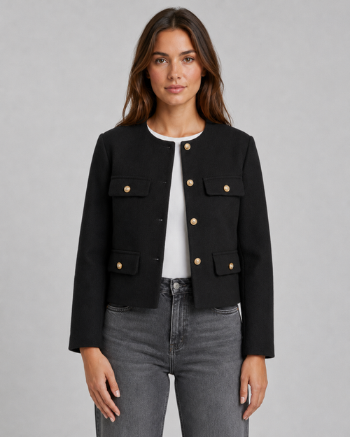 Kacob | Women's Collarless Gold Button Jacket
