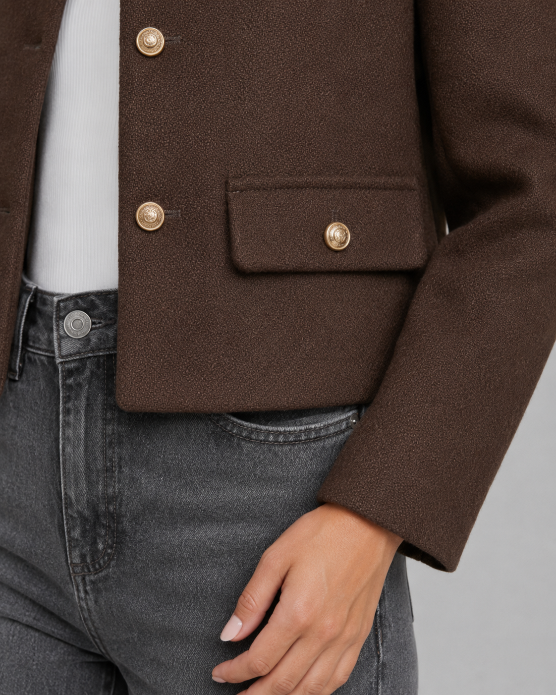 Kacob | Women's Collarless Gold Button Jacket