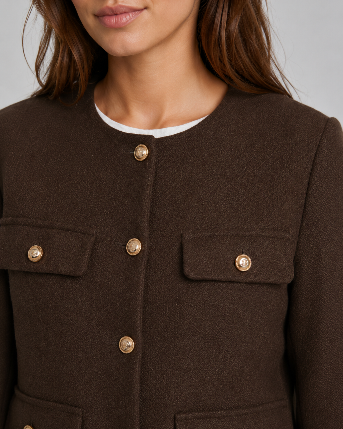 Kacob | Women's Collarless Gold Button Jacket