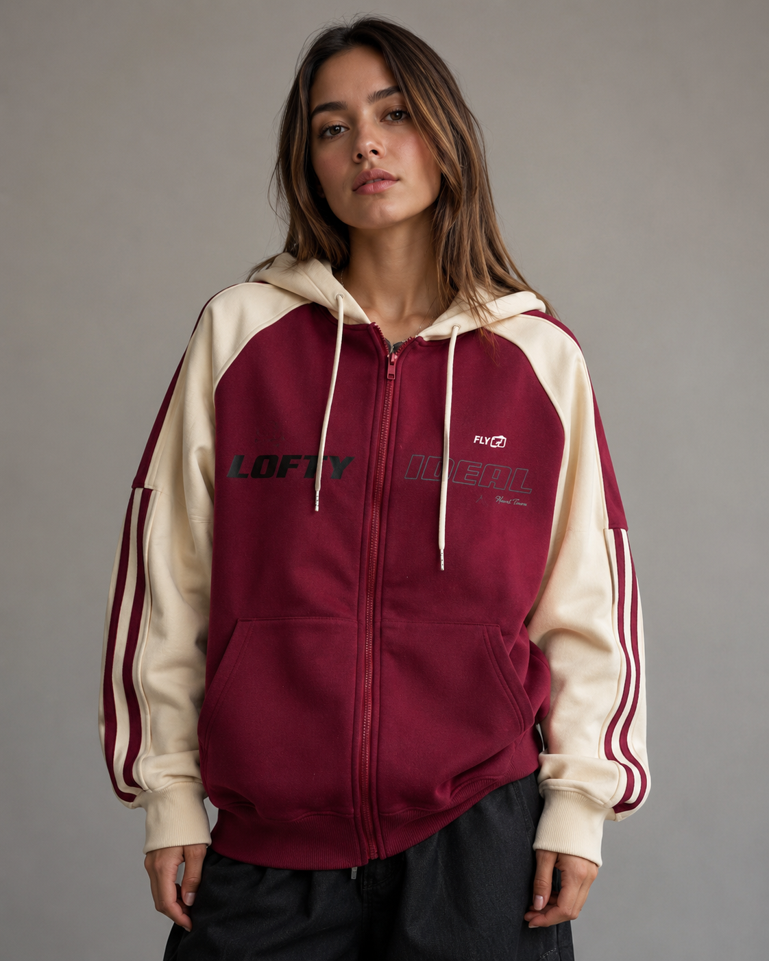Kacob | Women's Colour Block Striped Sleeve Zip-Up Hoodie