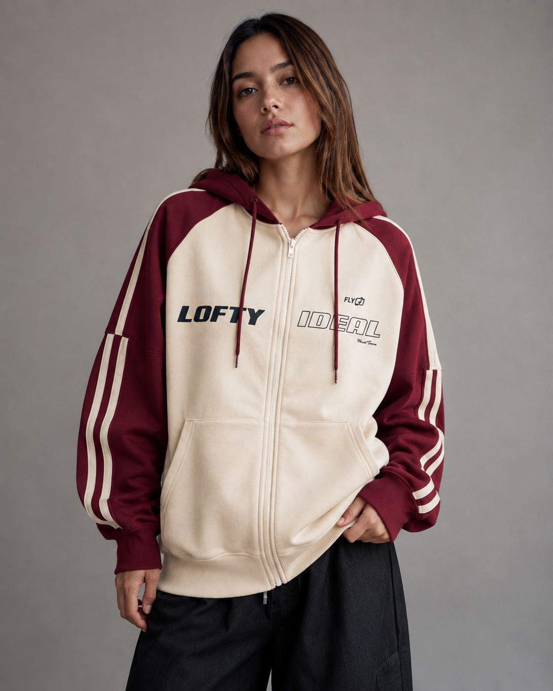 Kacob | Women's Colour Block Striped Sleeve Zip-Up Hoodie