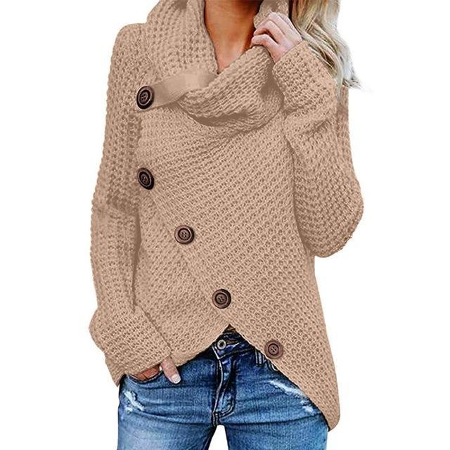 Women's Cowl Neck Button Detail Asymmetric Hem Jumper