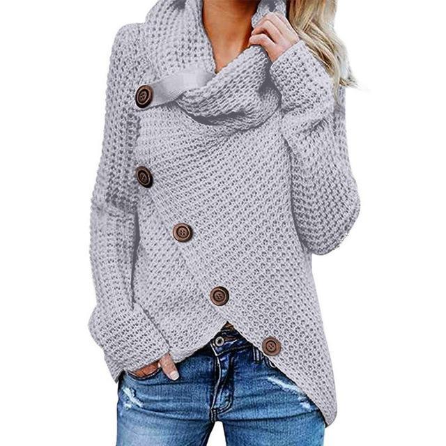 Women's Cowl Neck Button Detail Asymmetric Hem Jumper