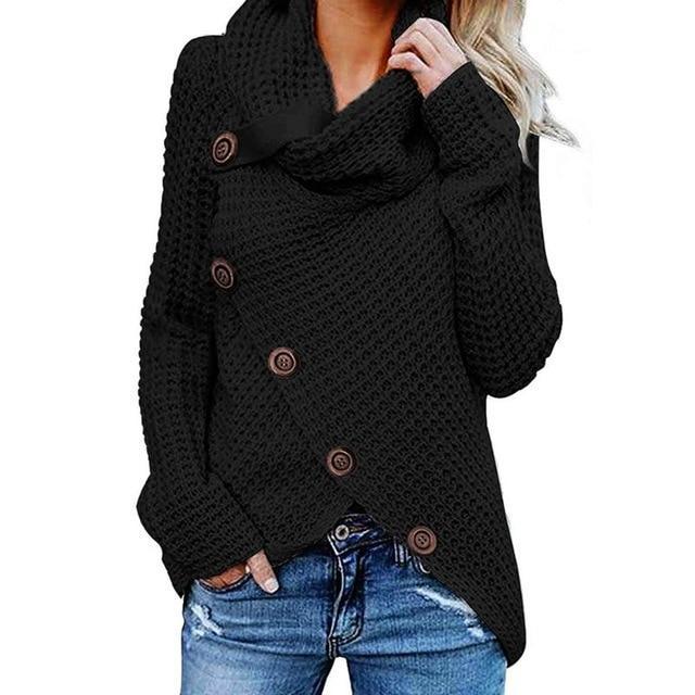 Women's Cowl Neck Button Detail Asymmetric Hem Jumper