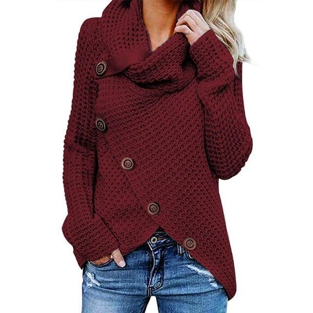 Women's Cowl Neck Button Detail Asymmetric Hem Jumper