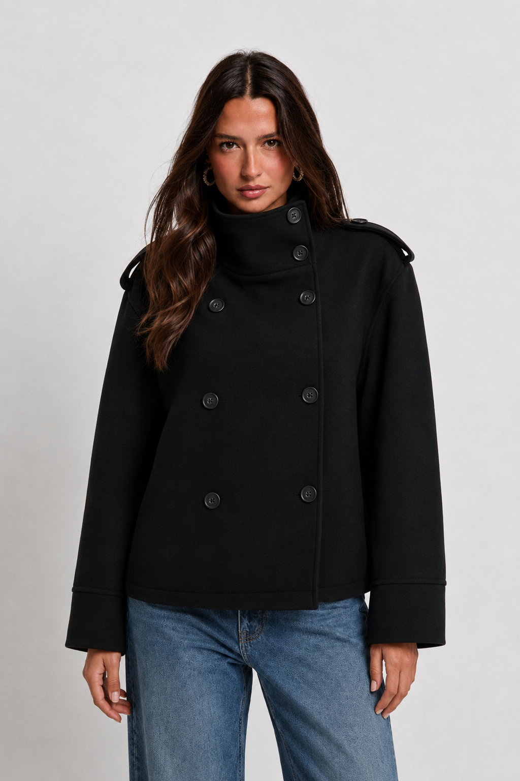 Kacob | Women's Cropped Double-Breasted Pea Coat